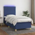 cadre de lit et matelas et LED Bleu 90x190 cm Tissu