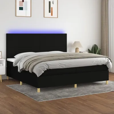 cadre de lit et matelas et LED Noir 200x200 cm Tissu