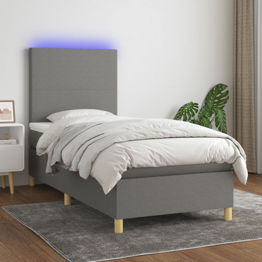 cadre de lit avec matelas et LED Gris foncé 90x200cm