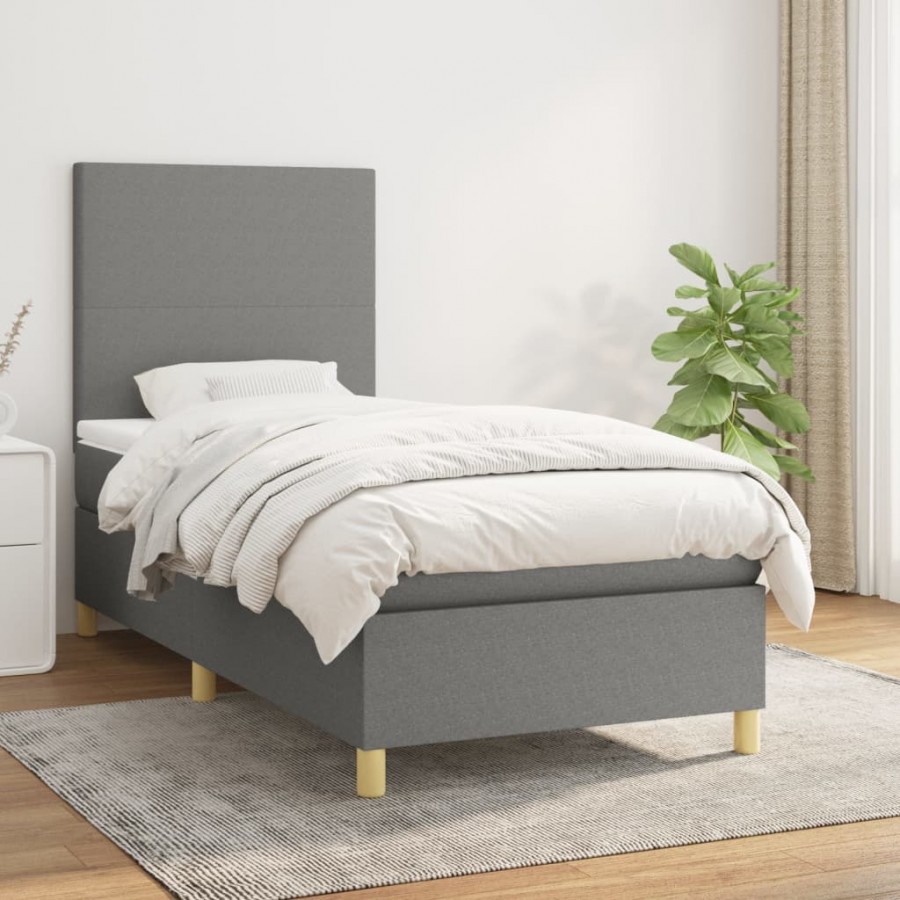 cadre de lit avec matelas Gris foncé 90x200 cm Tissu