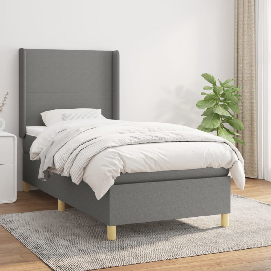 cadre de lit avec matelas Gris foncé 90x200 cm Tissu