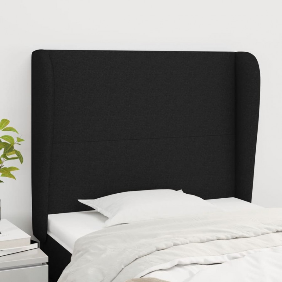 Tête de lit avec oreilles Noir 93x23x118/128 cm Tissu