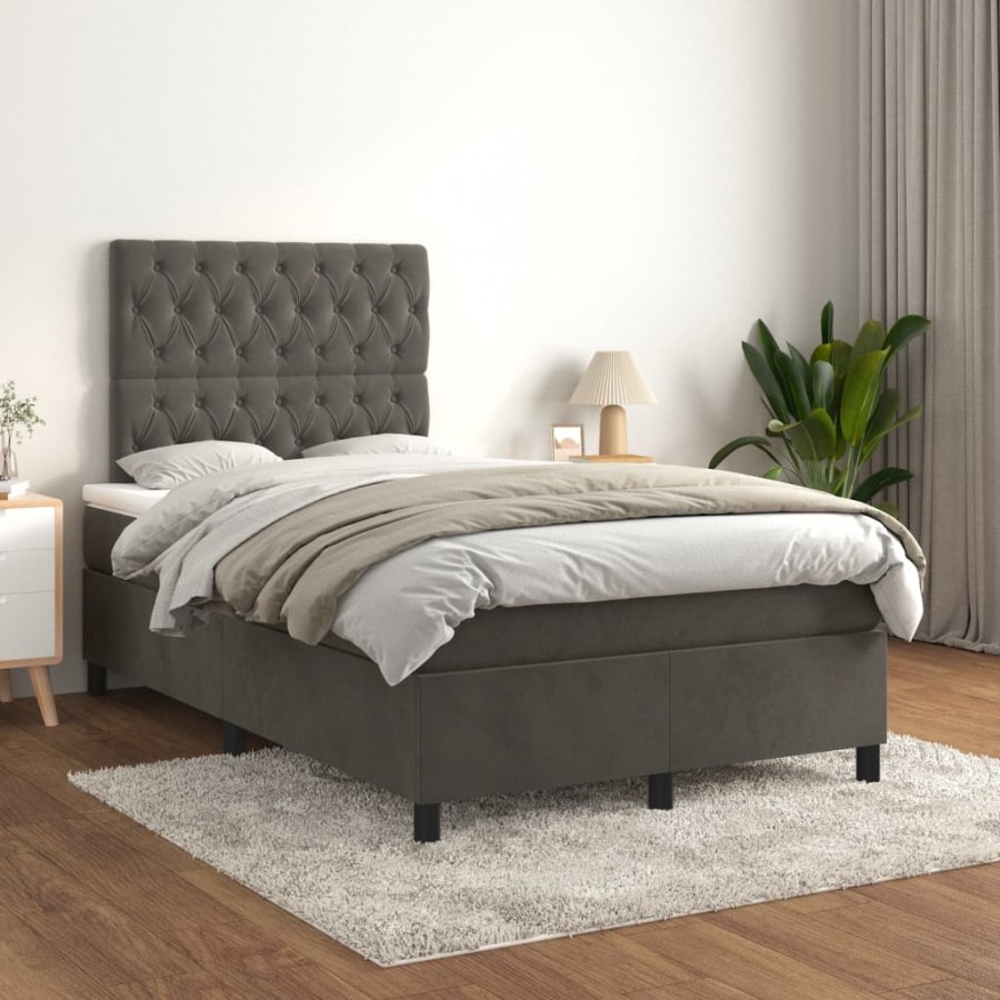 cadre de lit et matelas Gris foncé 120x200cm Velours