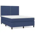 cadre de lit avec matelas Bleu 140x190 cm Tissu