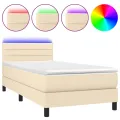 cadre de lit avec matelas LED Crème 80x200 cm Tissu