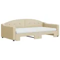 Lit de jour avec gigogne et matelas crème 100x200 cm tissu