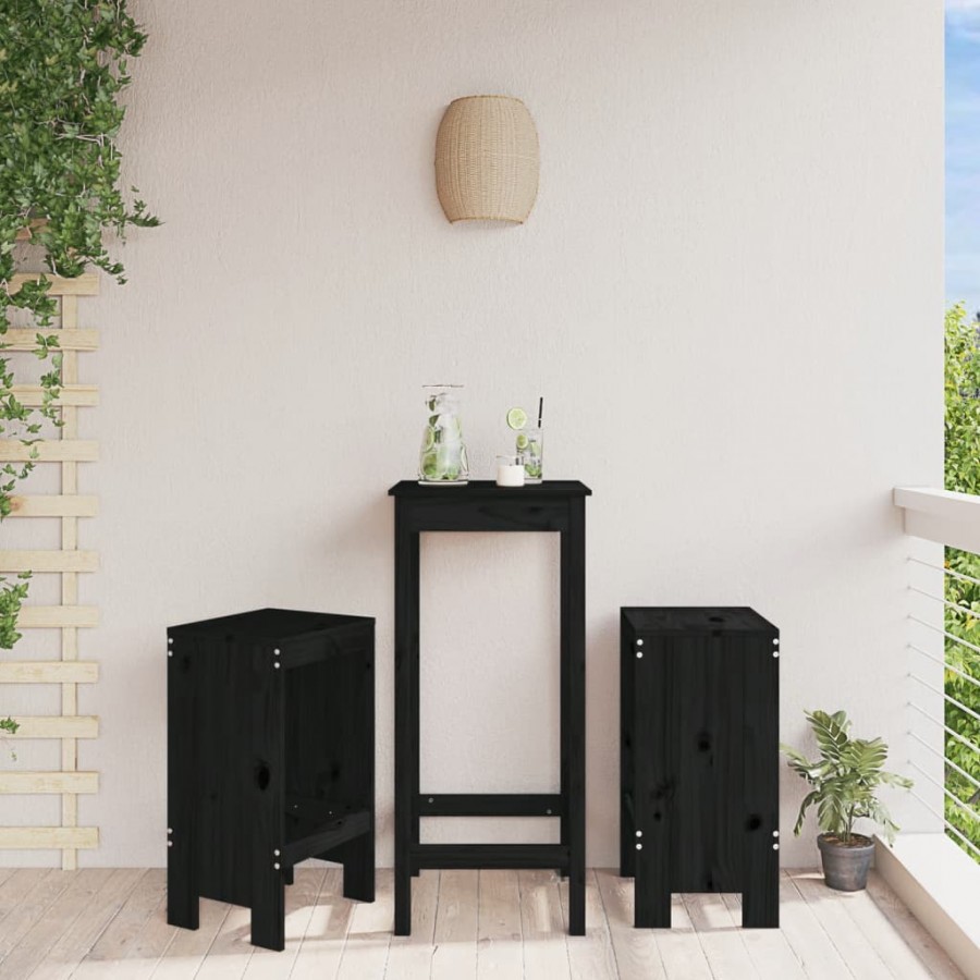 Tabourets de bar 2 pcs noir 40x36x75 cm bois massif de pin