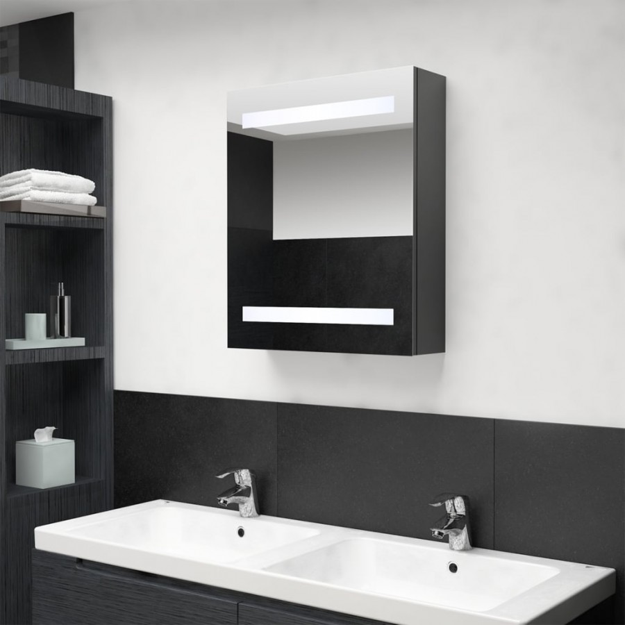 Armoire de salle de bain à miroir LED gris 50x14x60 cm