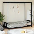 Cadre de lit pour enfants noir 90x200 cm bois de pin massif