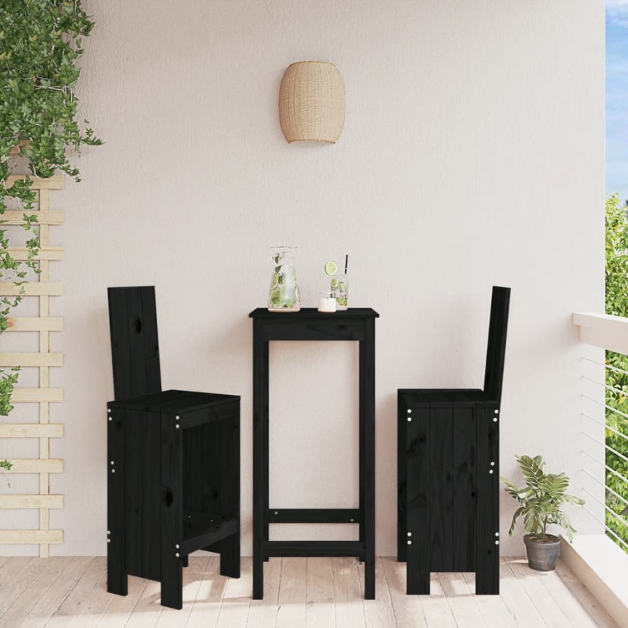 Tabourets de bar 2 pcs noir 40x42x120 cm bois massif de pin