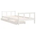 Cadre de lit enfant tiroirs blanc 90x200 cm bois de pin massif