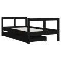 Cadre de lit pour enfant tiroirs noir 80x160 cm bois pin massif