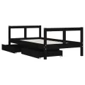 Cadre de lit pour enfant tiroirs noir 80x160 cm bois pin massif