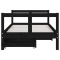 Cadre de lit pour enfant tiroirs noir 80x160 cm bois pin massif