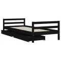 Cadre de lit enfant avec tiroirs noir 90x200 cm bois pin massif