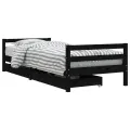 Cadre de lit enfant tiroirs noir 80x200 cm bois de pin massif