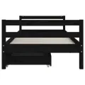 Cadre de lit enfant tiroirs noir 80x200 cm bois de pin massif