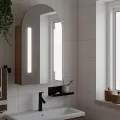 Armoire de bain à miroir avec LED arquée chêne 42x13x70 cm
