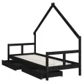 Cadre de lit enfant tiroirs noir 80x200 cm bois de pin massif