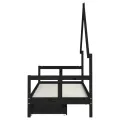 Cadre de lit enfant tiroirs noir 80x200 cm bois de pin massif
