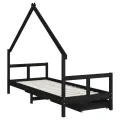 Cadre de lit enfant tiroirs noir 80x200 cm bois de pin massif