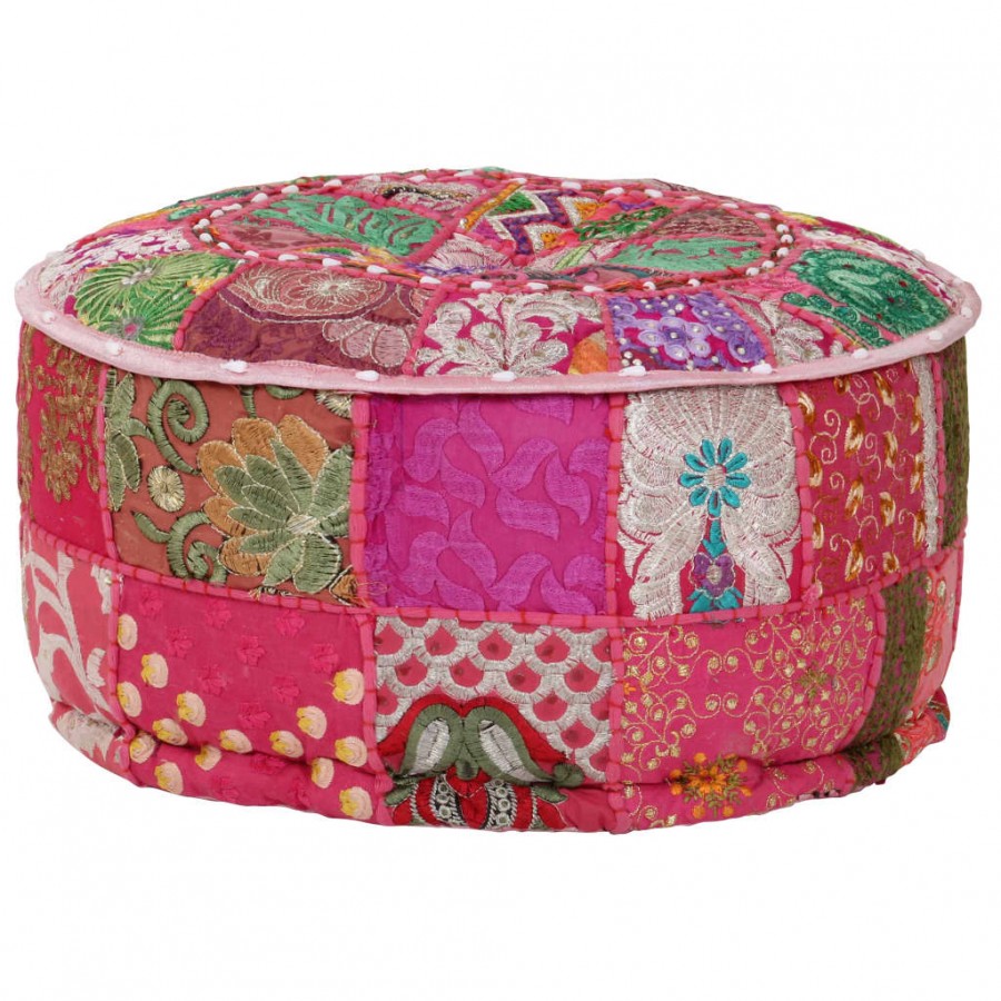 Pouf rond en coton en patchwork fait à la main 40 x 20 cm Rose