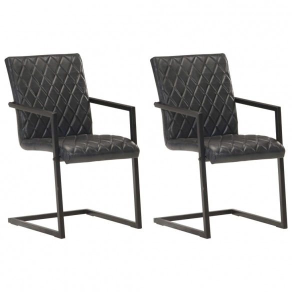 Chaises à manger cantilever lot de 2 noir cuir véritable