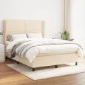 cadre de lit avec matelas Crème 140x190 cm Tissu