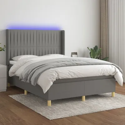 cadre de lit matelas LED Gris foncé 140x190 cm Tissu