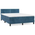cadre de lit et matelas Bleu foncé 140x190cm Velours