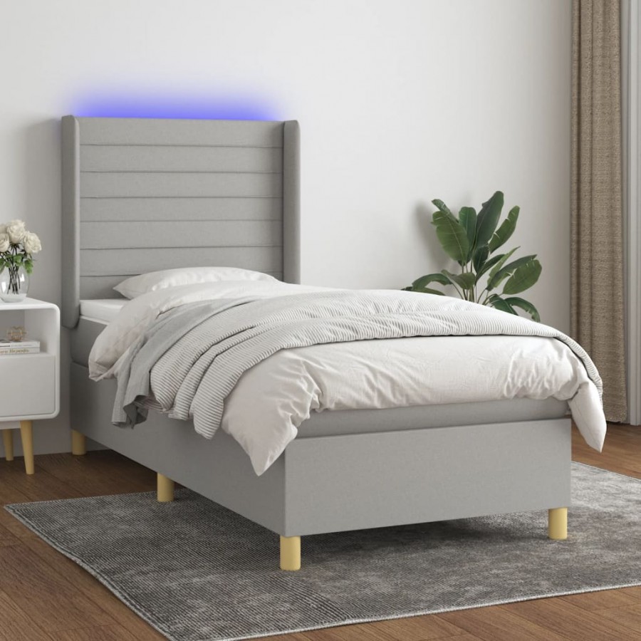 cadre de lit matelas LED Gris clair 90x200cm Tissu