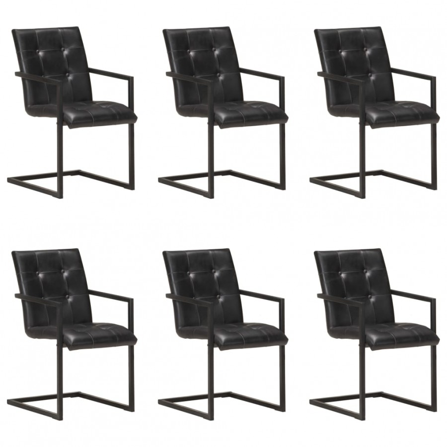 Chaises à manger cantilever lot de 6 noir cuir véritable