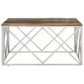 Table basse argenté inox et bois de récupération massif