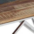 Table basse argenté inox et bois de récupération massif