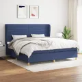 cadre de lit avec matelas Bleu 200x200 cm Tissu