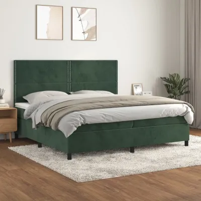 cadre de lit et matelas Vert foncé 200x200cm Velours