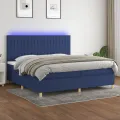 cadre de lit et matelas et LED Bleu 200x200 cm Tissu