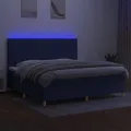 cadre de lit et matelas et LED Bleu 200x200 cm Tissu