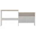 Table de bar avec 2 dessus de table Blanc et chêne 130x40x120cm