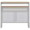 Table de bar avec 2 dessus de table Blanc et chêne 130x40x120cm