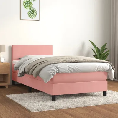 cadre de lit avec matelas Rose 90x200 cm Velours