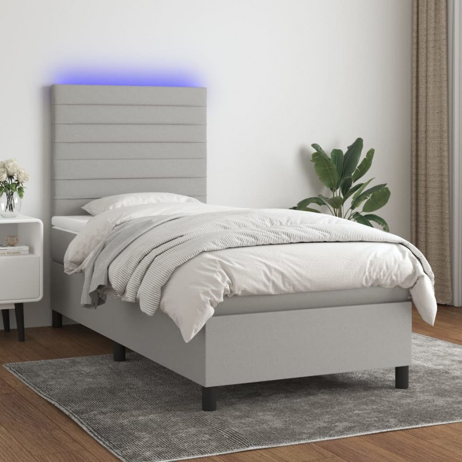 cadre de lit avec matelas et LED Gris clair 90x200cm