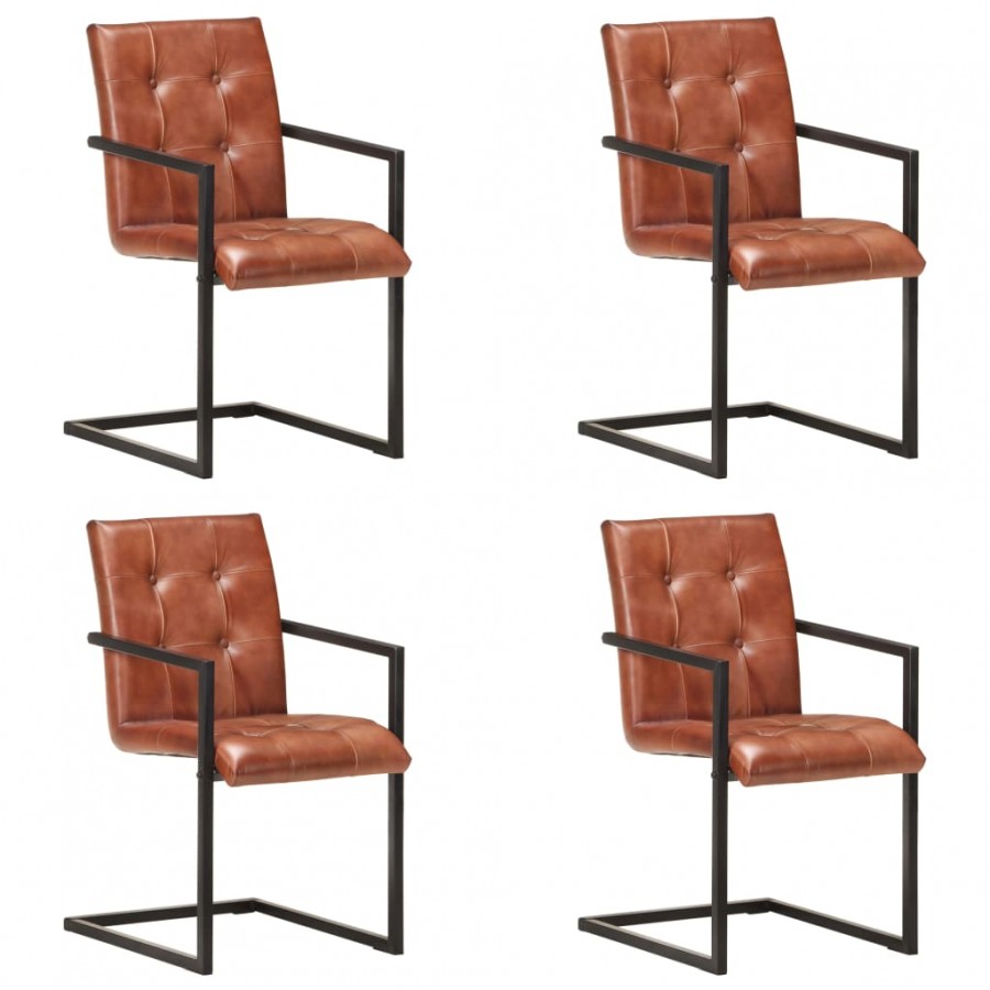 Chaises à manger cantilever lot de 4 marron cuir véritable