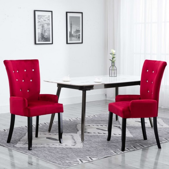 Chaises à manger avec accoudoirs lot de 2 rouge velours