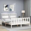 Cadre de lit avec tête de lit blanc King Size bois massif