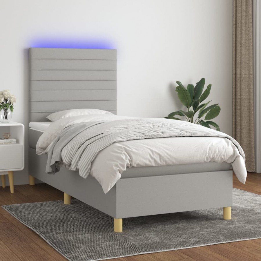 cadre de lit et matelas et LED Gris clair 90x200cm