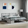 Cadre de lit métal avec tête de lit/pied de lit noir 200x200 cm