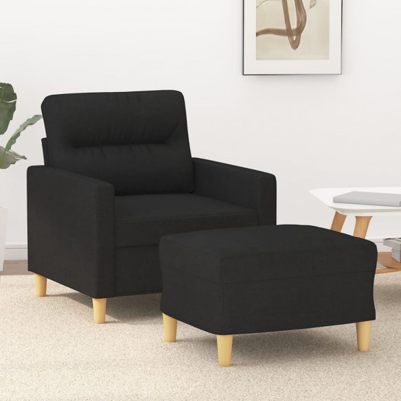 Fauteuil avec repose-pied Noir 60 cm Tissu