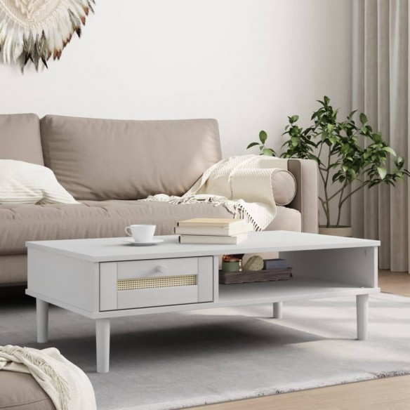 Table basse SENJA aspect rotin blanc 100x55x33 cm bois massif