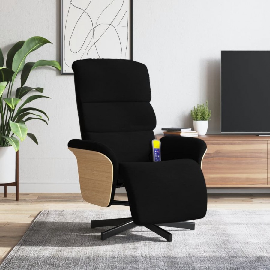 Fauteuil inclinable de massage avec repose-pieds noir tissu